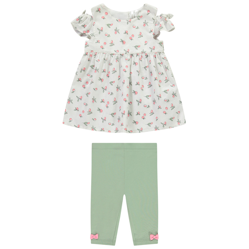 Conjunto túnica de manga corta estampada melocotón + calzón para bebé niña 