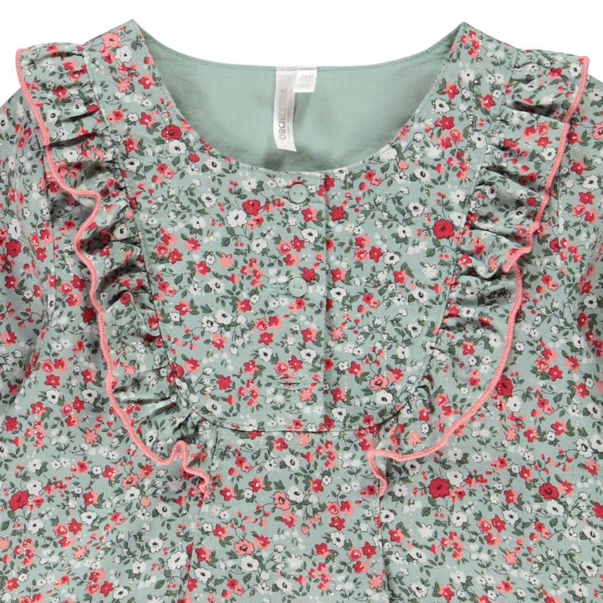 Tunique en voile de coton et doublure en popeline imprimé fleuri pour bébé fille Main Tunique en voile de coton et doublure en popeline imprimé fleuri pour bébé fille