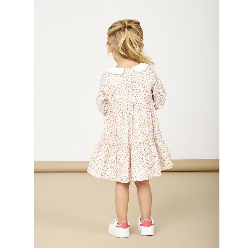 Vestido de manga larga con cuello babero y con estampado floral para bebé niña 