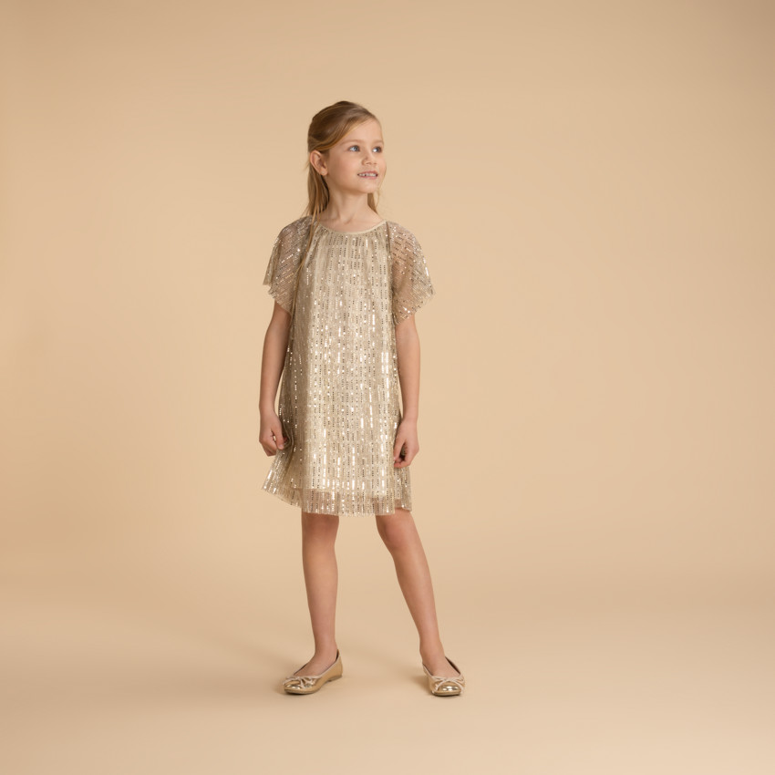 Vestido de ceremonia con lentejuelas doradas para niña 