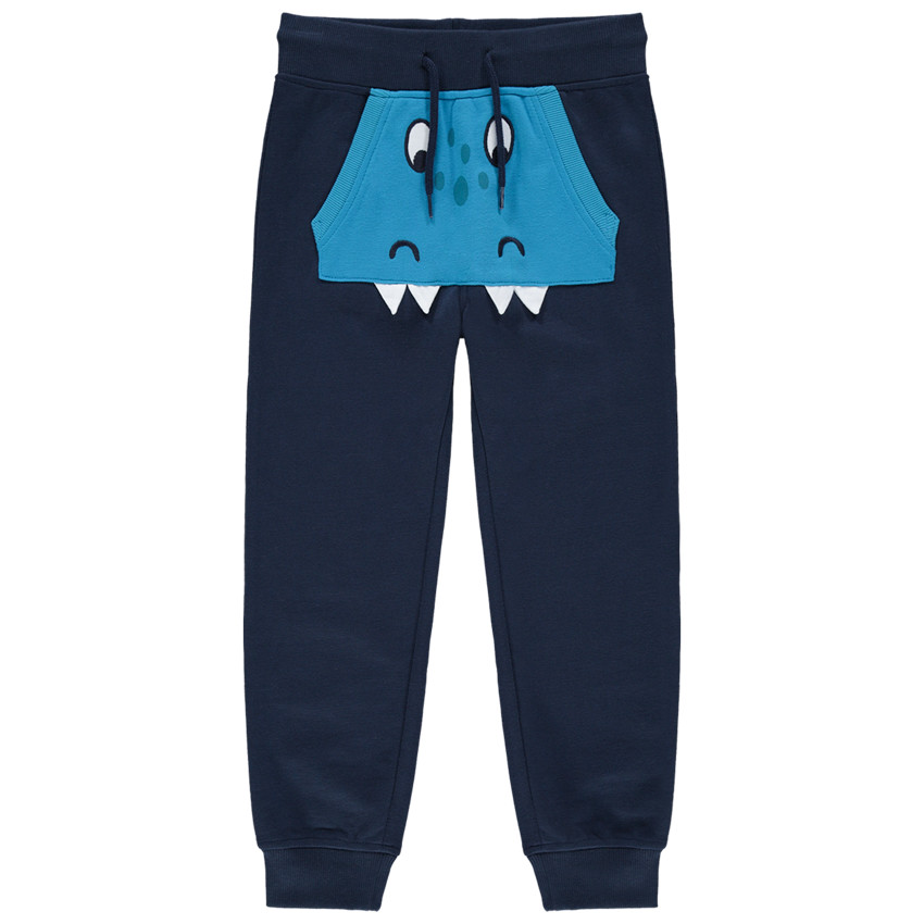 Pantalón de chándal con bolsillo de canguro y detalles bordados 