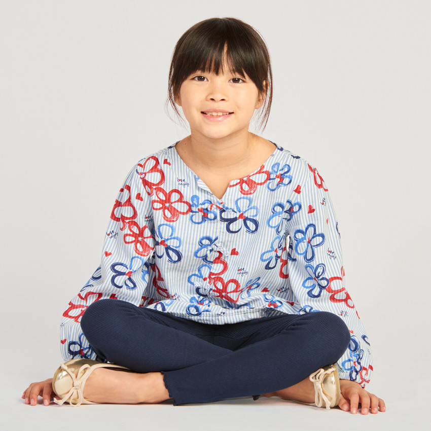 Leggings de punto acanalado liso con cordón y pompones para niña 