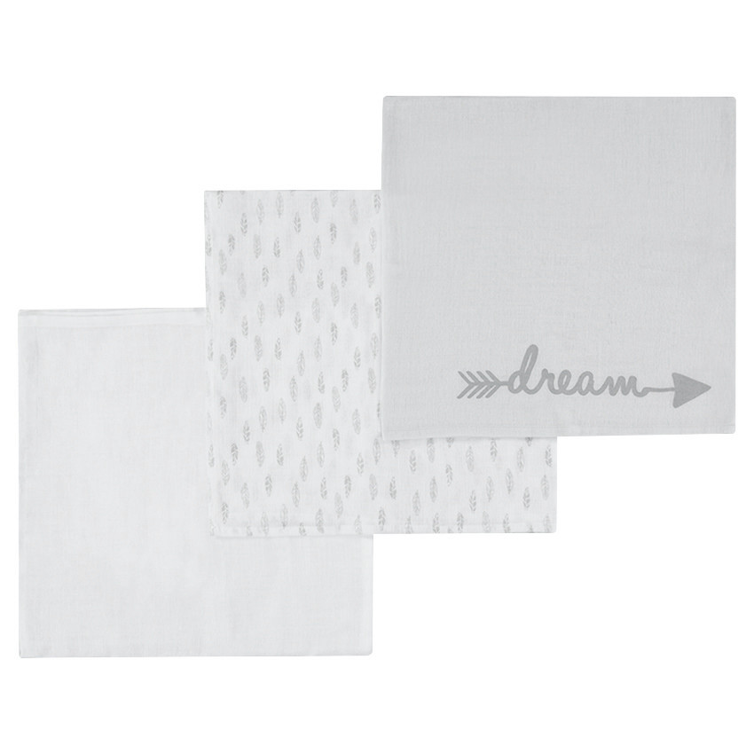 Pack de 3 muselinas de gasa de algodón con estampado de plumas 