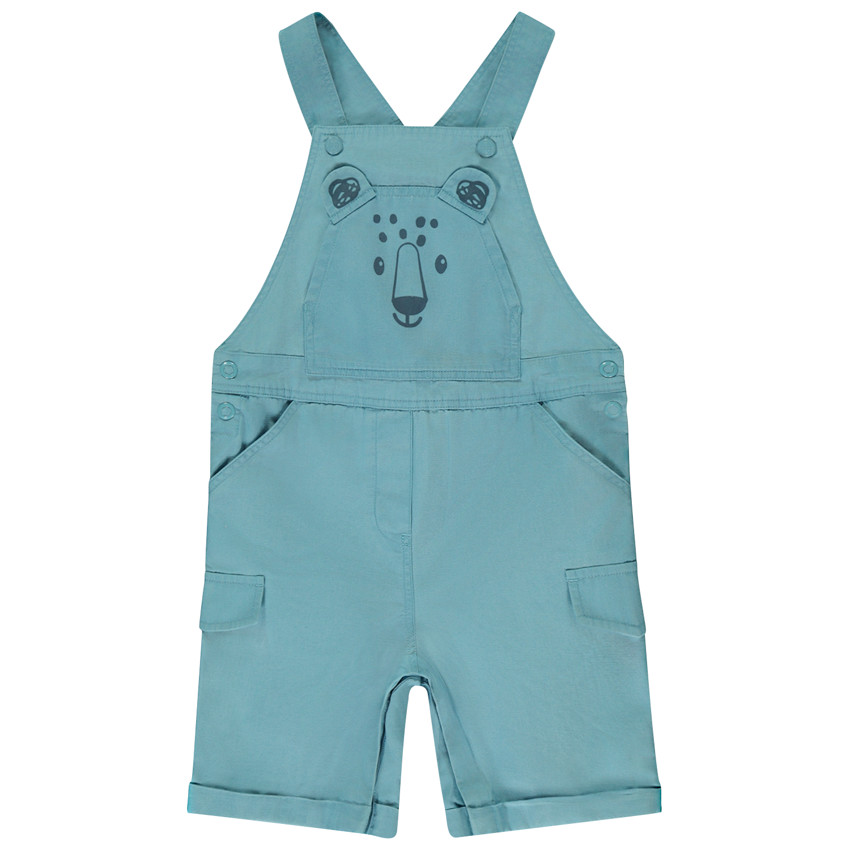 Salopette corta con estampado lúdico de felino para bebé niño 