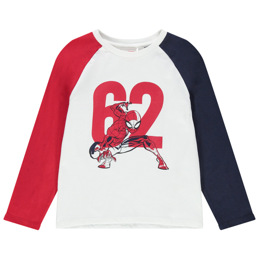 Camiseta de manga larga de algodón bio estampada Spiderman 