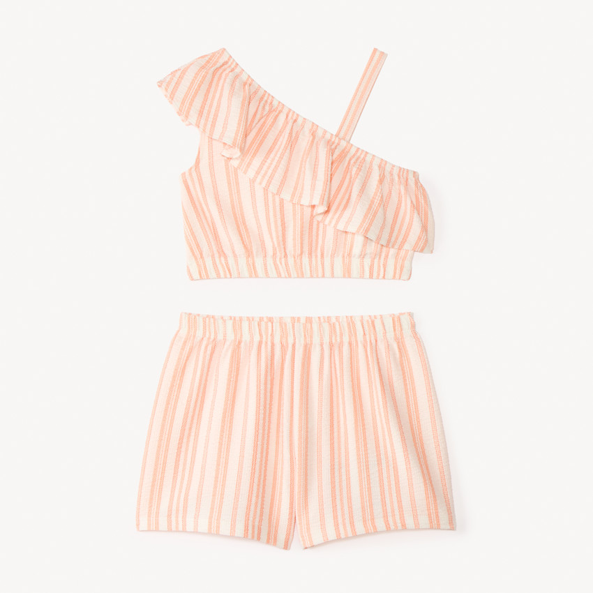 Conjunto corto de 2 piezas a rayas de crepé para niña 