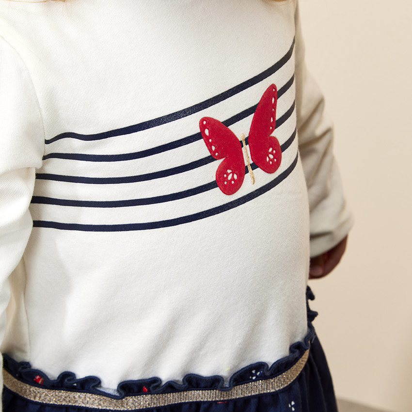 Vestido de manga larga efecto 2 en 1 con motivos de mariposas para bebé niña 