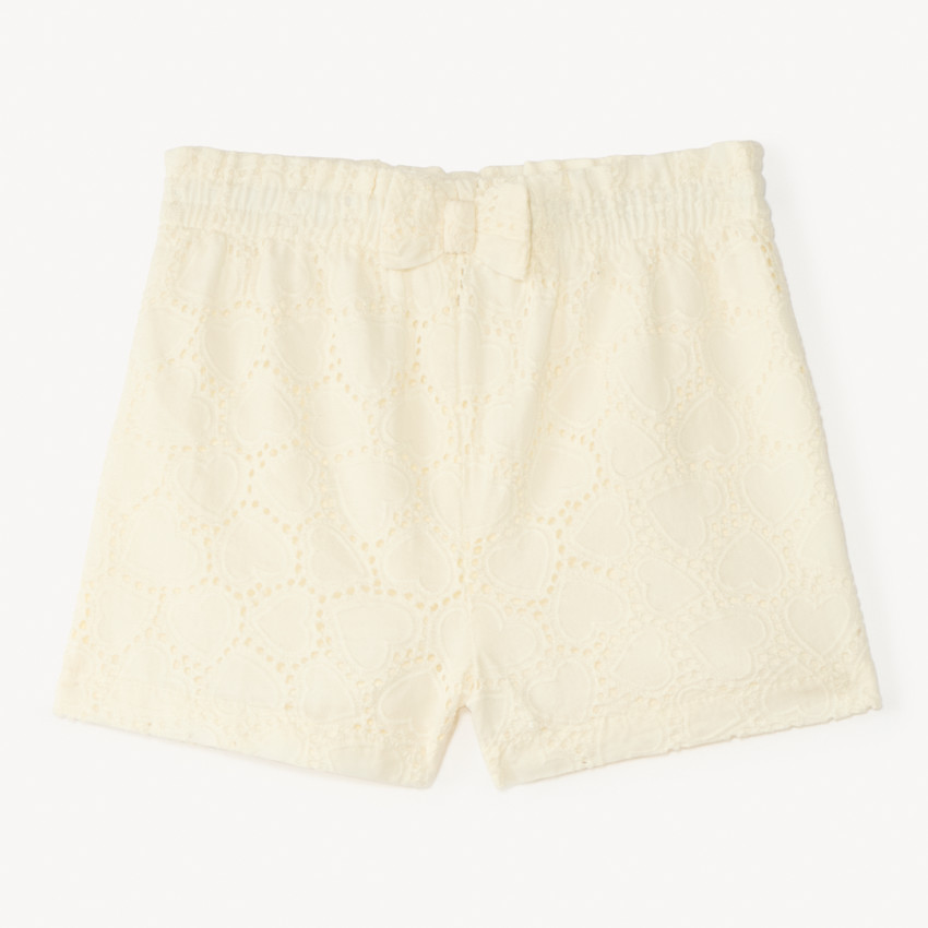 Short liso con bordado inglés y lazo decorativo para bebé niña 