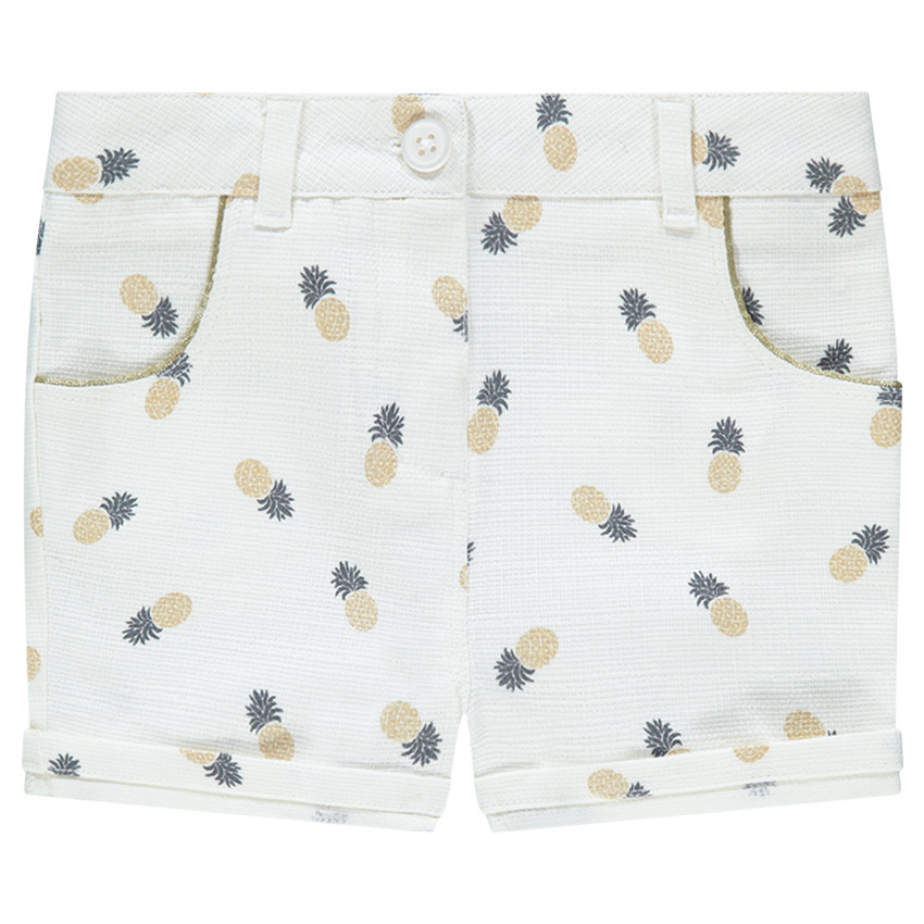 Pantalón corto trenzado de algodón con piñas estampadas all over 