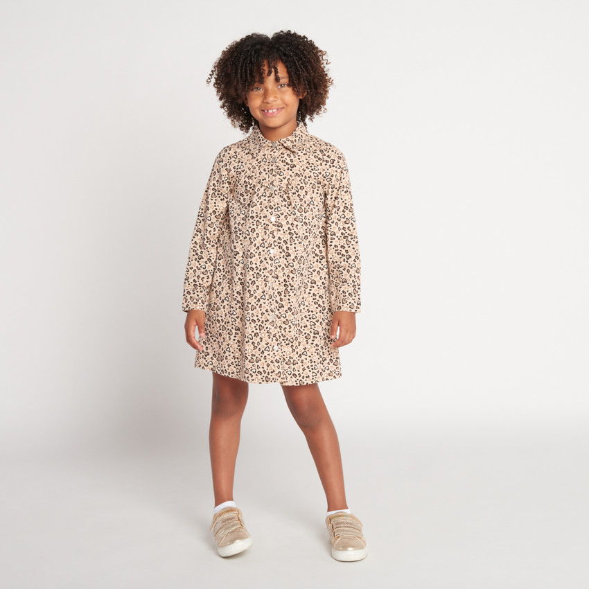 Robe chemise en voile imprimée style léopard pour fille 