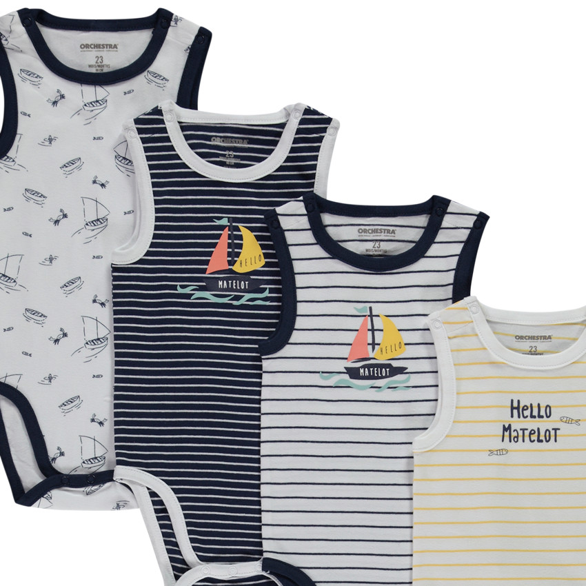 Pack de 7 bodies sin mangas voiliers fantasía para bebé niño 