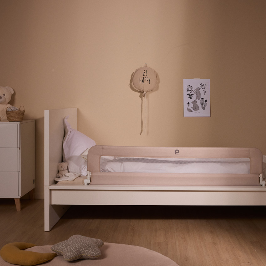 Barandilla de cama con red y bolsillo beige 150 cm 