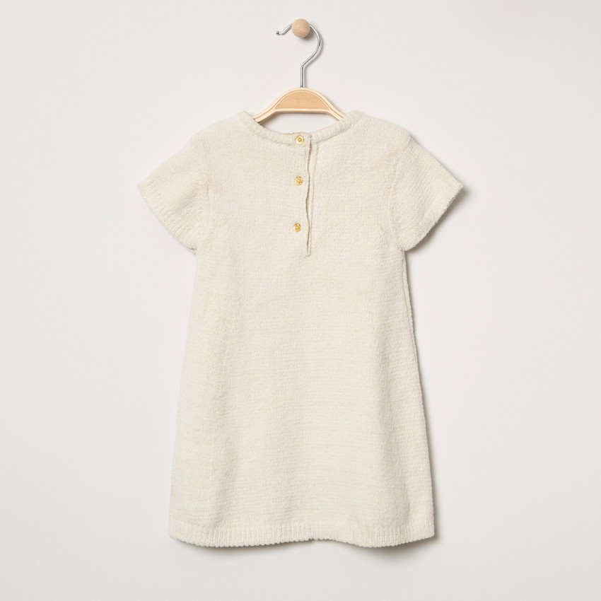 Vestido de manga corta de punto de oruga con parche Smiley 