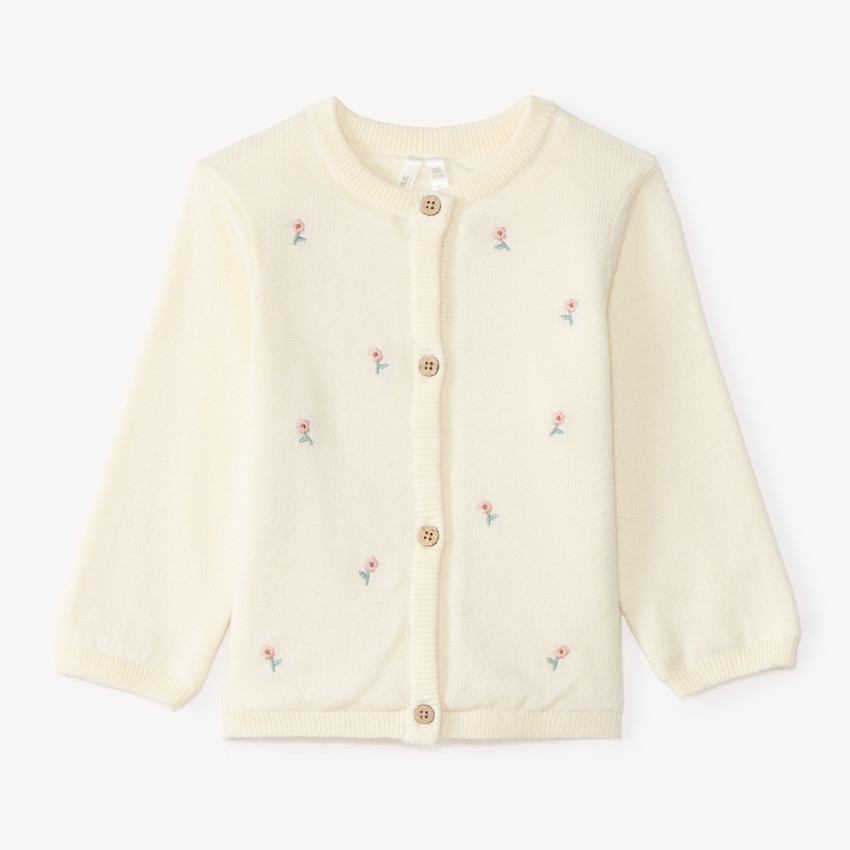 Chaleco de punto niña con flores bordadas 