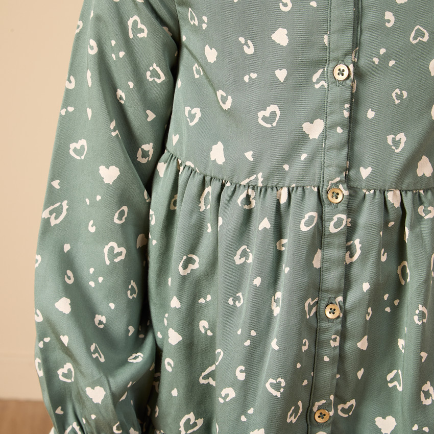 Vestido de niña de manga larga estilo camisa con estampado fantasía 