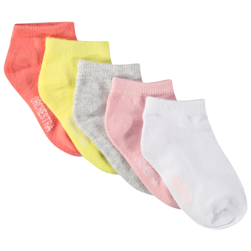 Pack de 5 pares de calcetines cortos lisos para niña 