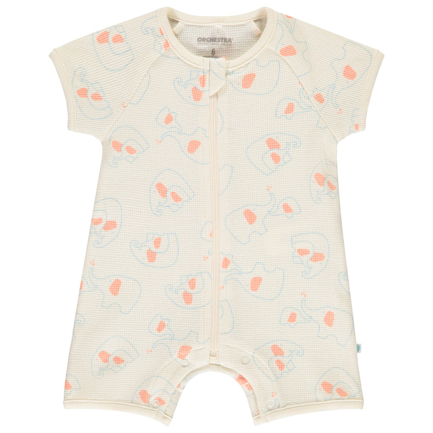 Combishort en punto de panal impreso de elefantes para bebé niño 