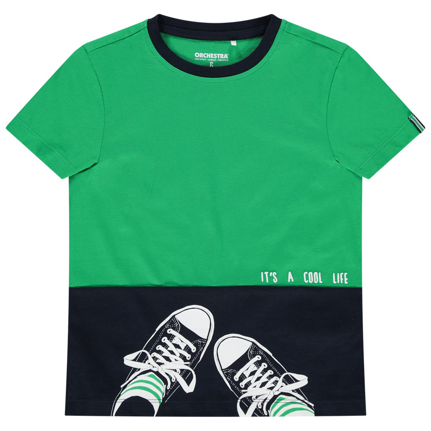 Camiseta de manga corta bicolor con zapatillas estampadas 