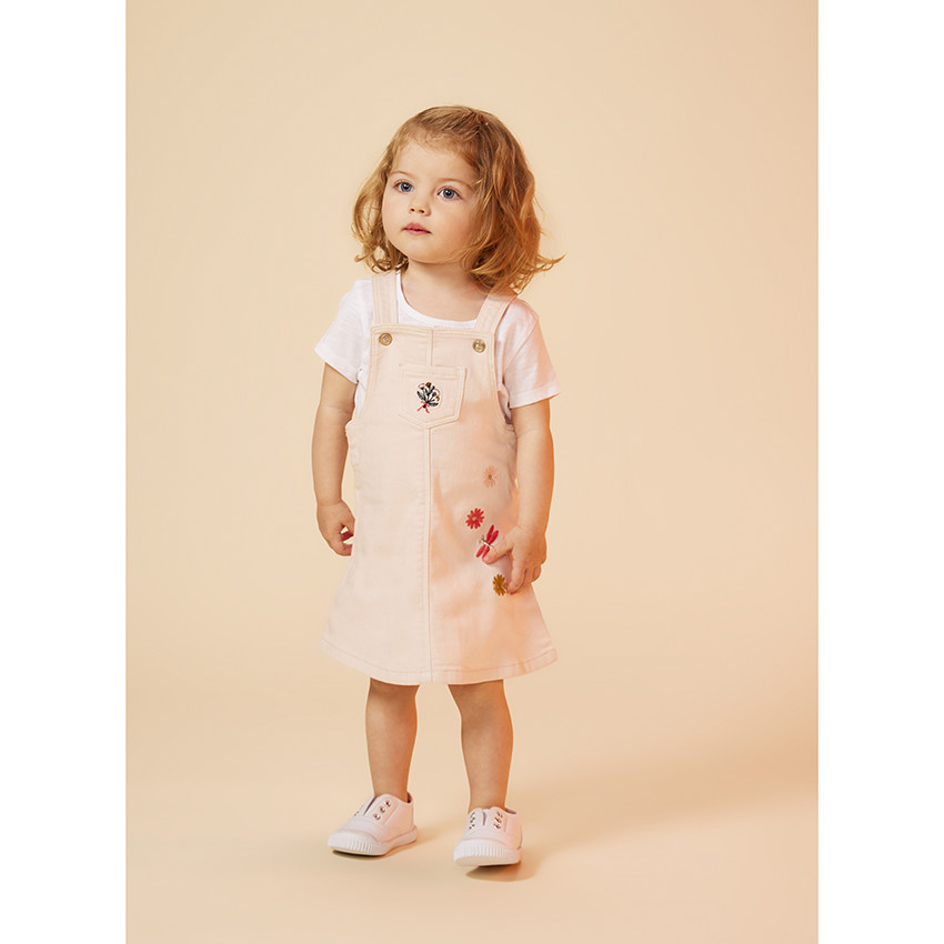Vestido de denim con bordados de flores para bebé niña 