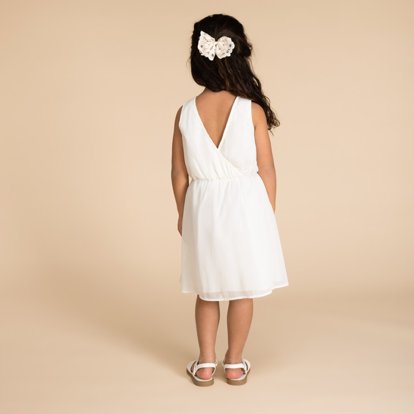 Vestido liso de crepé con espalda nadadora y detalles de flores para niña  Additional Vestido liso de crepé con espalda nadadora y detalles de flores para niña