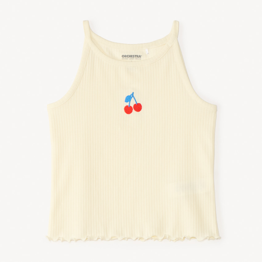 Camiseta corta de punto con bordado de cereza para niña 