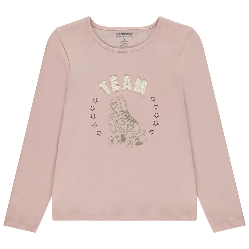 Camiseta de manga larga con estampado de roller y brillo para niña 