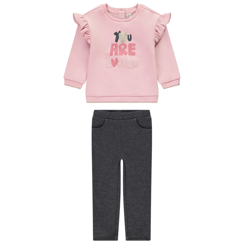 Conjunto sudadera de felpa con forro sherpa + pantalón jogging para bebé niña 