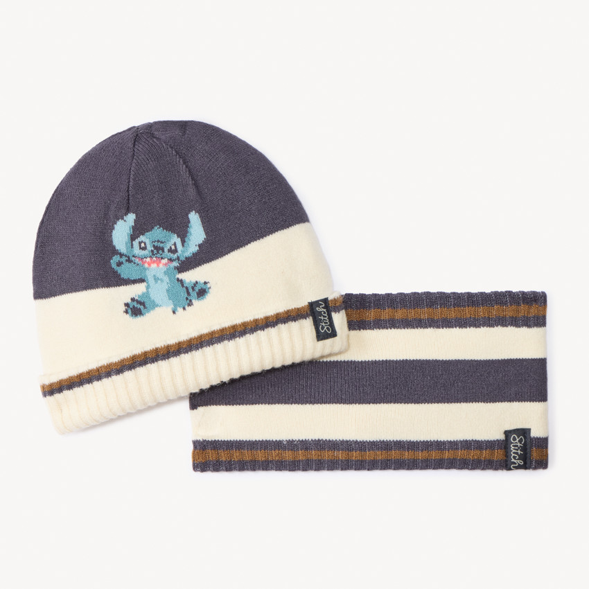 Set bonnet + snood en tricot Stitch Disney pour bébé garçon 
