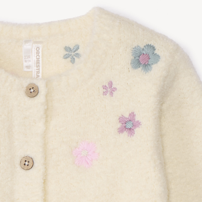 Gilet en tricot à fleurs brodées pour bébé fille 