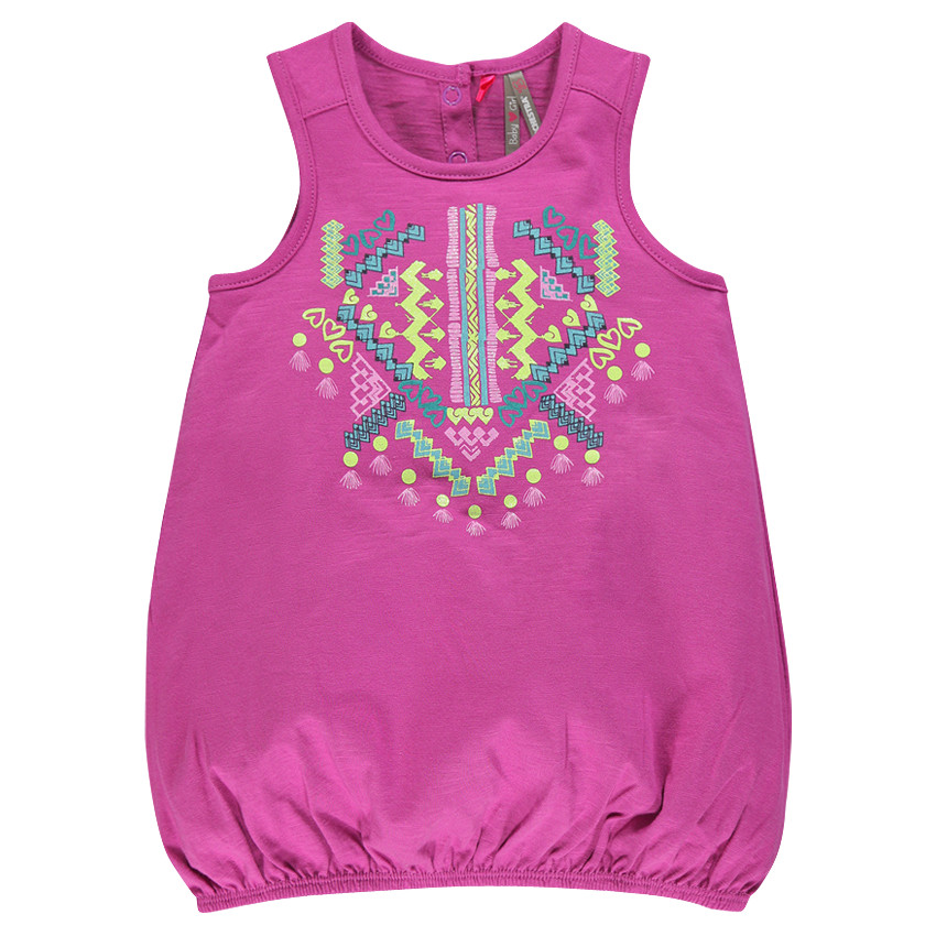 Vestido sin mangas forma abombada estampado fantasía 