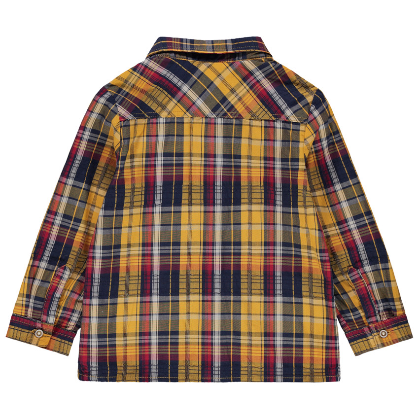 Camisa de manga larga de cuadros con bolsillo 