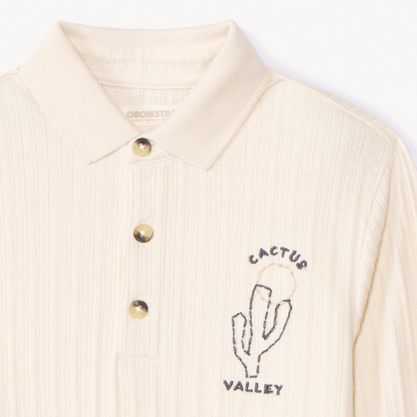 Polo de manga larga con bordado de cactus para niño 