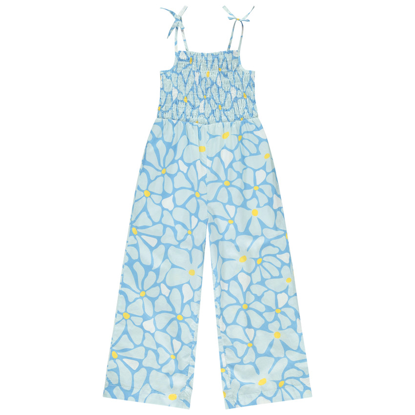 Combinaison larga impresa de flores con fruncidos para niña 