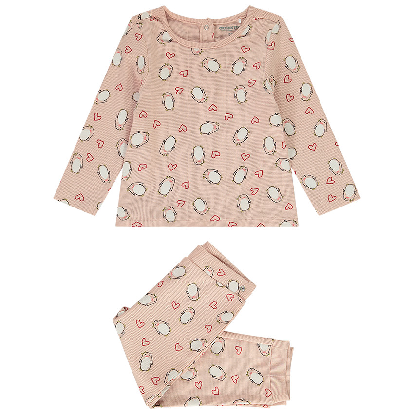 Pijama 2 piezas pigüinos y corazones 
