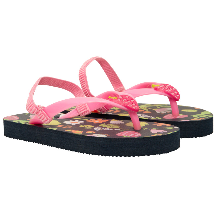 Sandalias con estampado de frutas y detalle de fresa para niña con tira ajustable 
