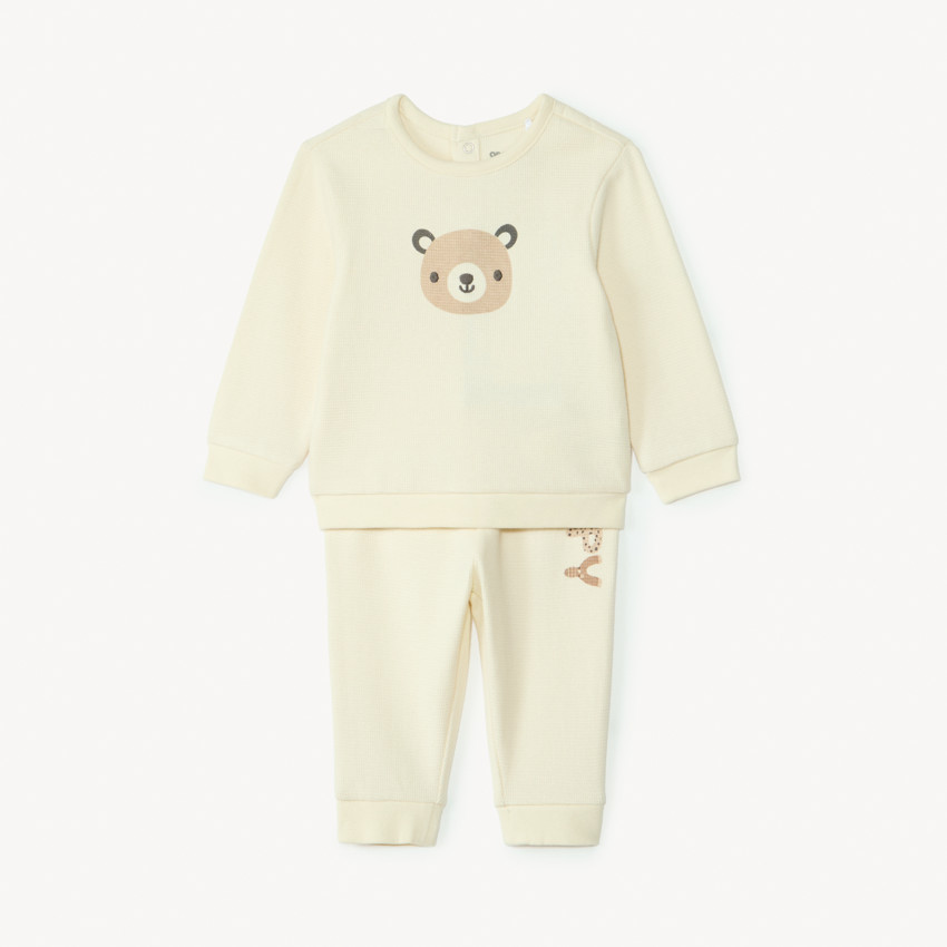 Conjunto de chándal de ositos en tejido de panal para bebé niño 