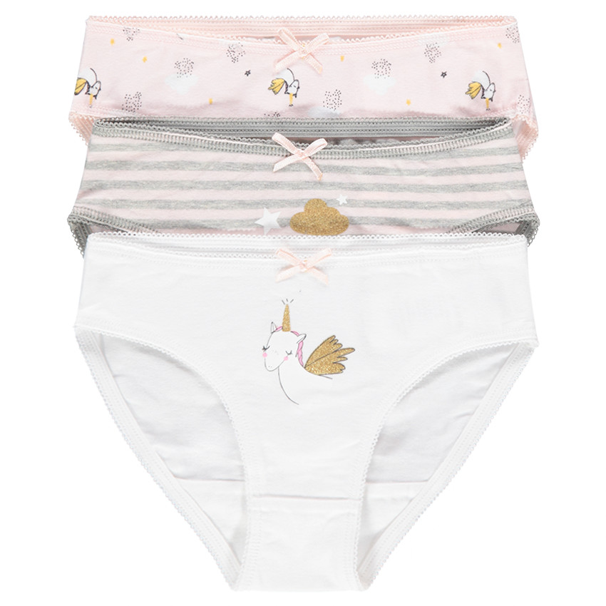 Juego de 3 culottes de algodón con unicornios estampados 