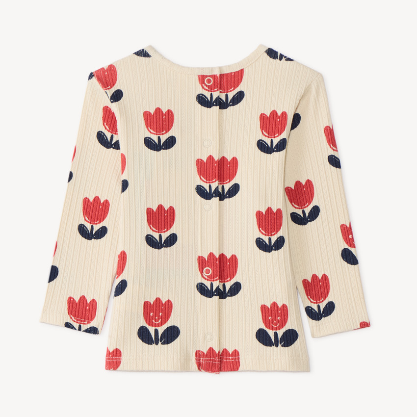 Conjunto de pijama de punto acanalado para bebé niña con estampado de tulipanes (acabados diferentes según la edad) 
