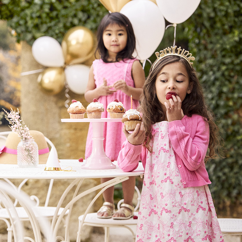 Vestido de manga corta con volantes y estampado de flores para niña 