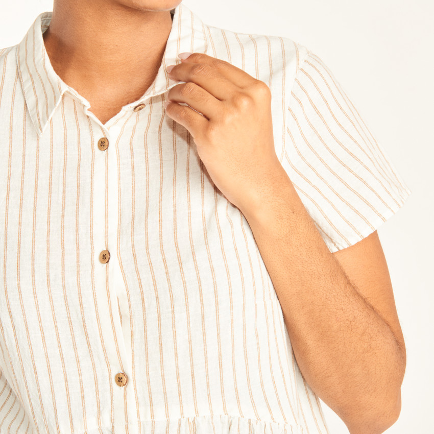 Vestido de camisa de manga corta de algodón a rayas para mujer embarazada 