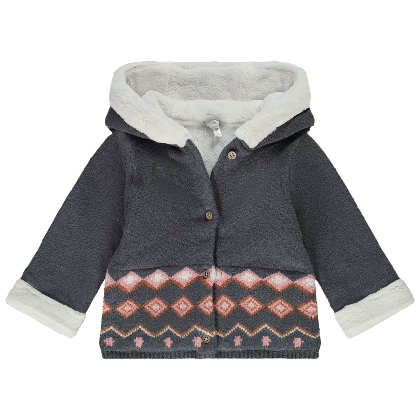 Chaqueta forrada de sherpa en punto jacquard para niña 
