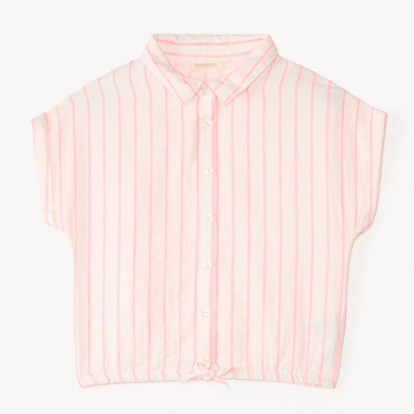 Camisa de manga corta de tela a rayas para niña 