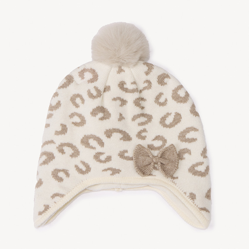 Gorro peruano de punto jacquard de leopardo niña bebé 