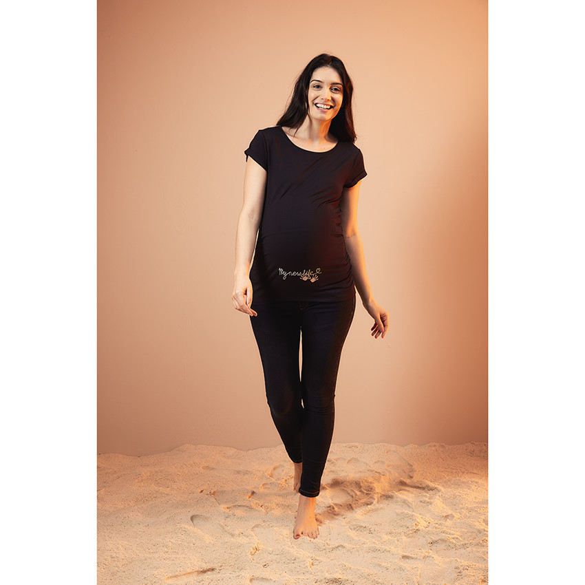 Camiseta de embarazo de manga corta con estampado de mensaje 