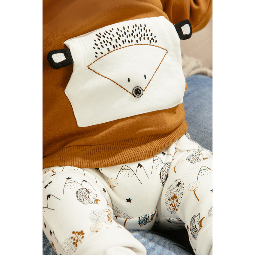 Conjunto con bolsillos canguro y erizo estampados 