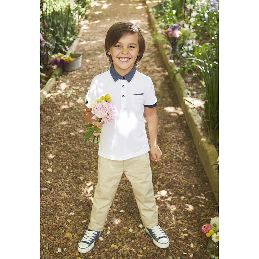 Pantalon chino en coton piqu uni pour gar on