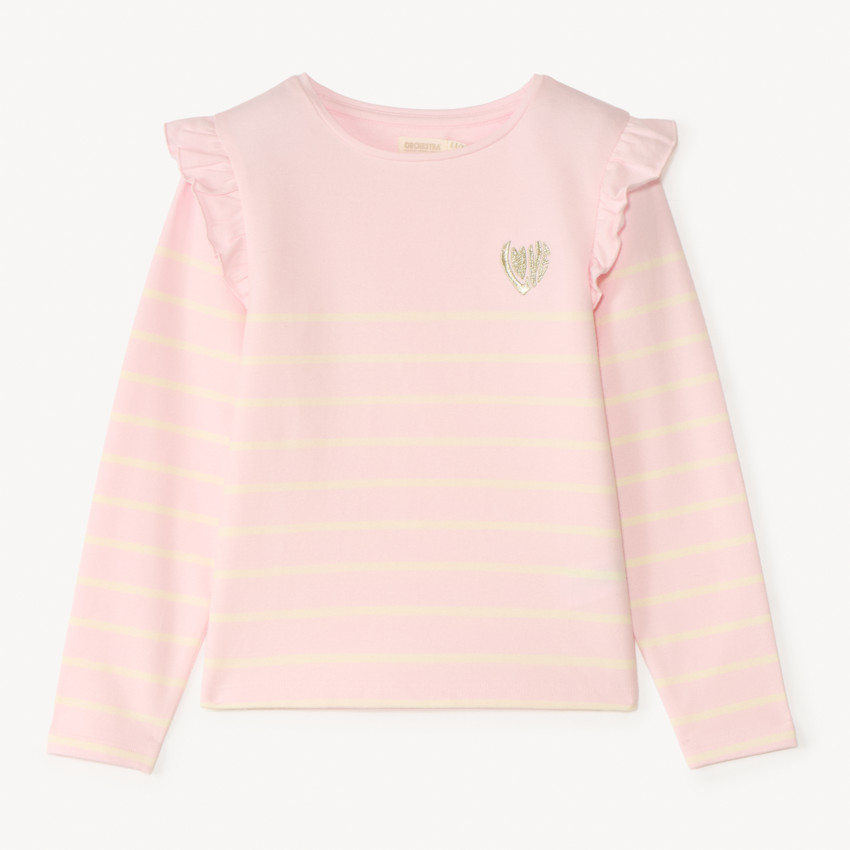 Sudadera de rayas con corazón bordado para niña 