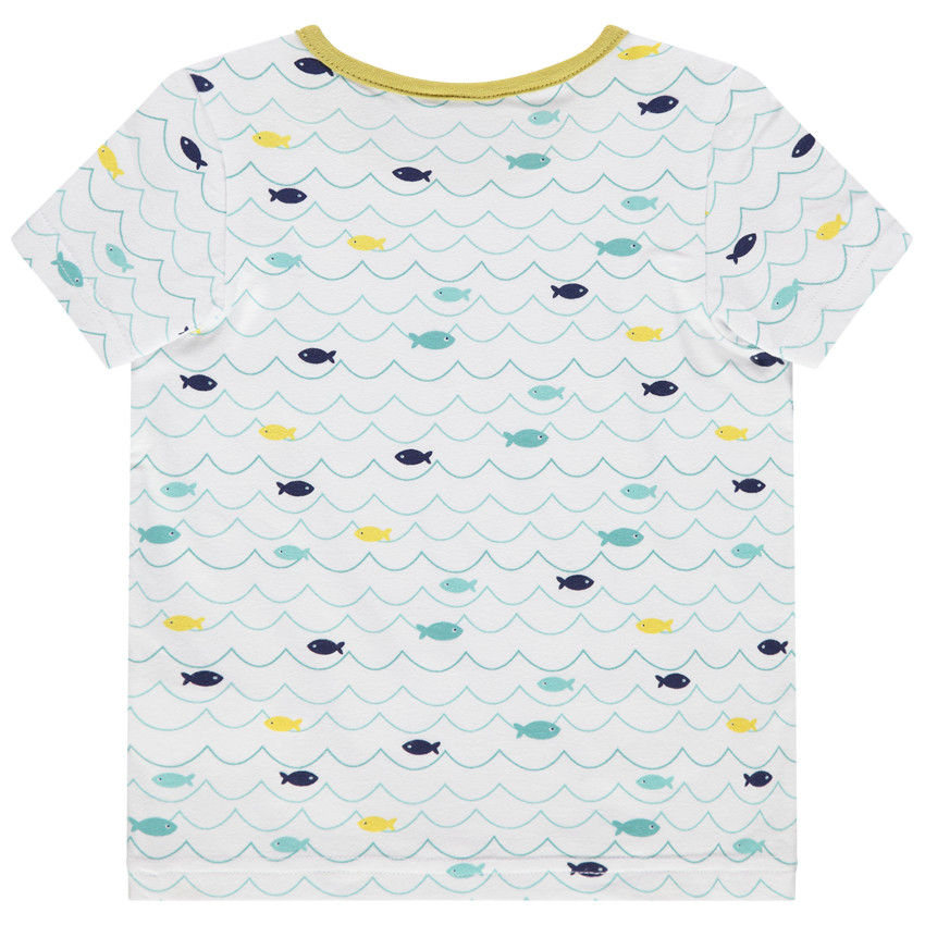 Camiseta de manga corta con estampado de peces all over y bolsillo 