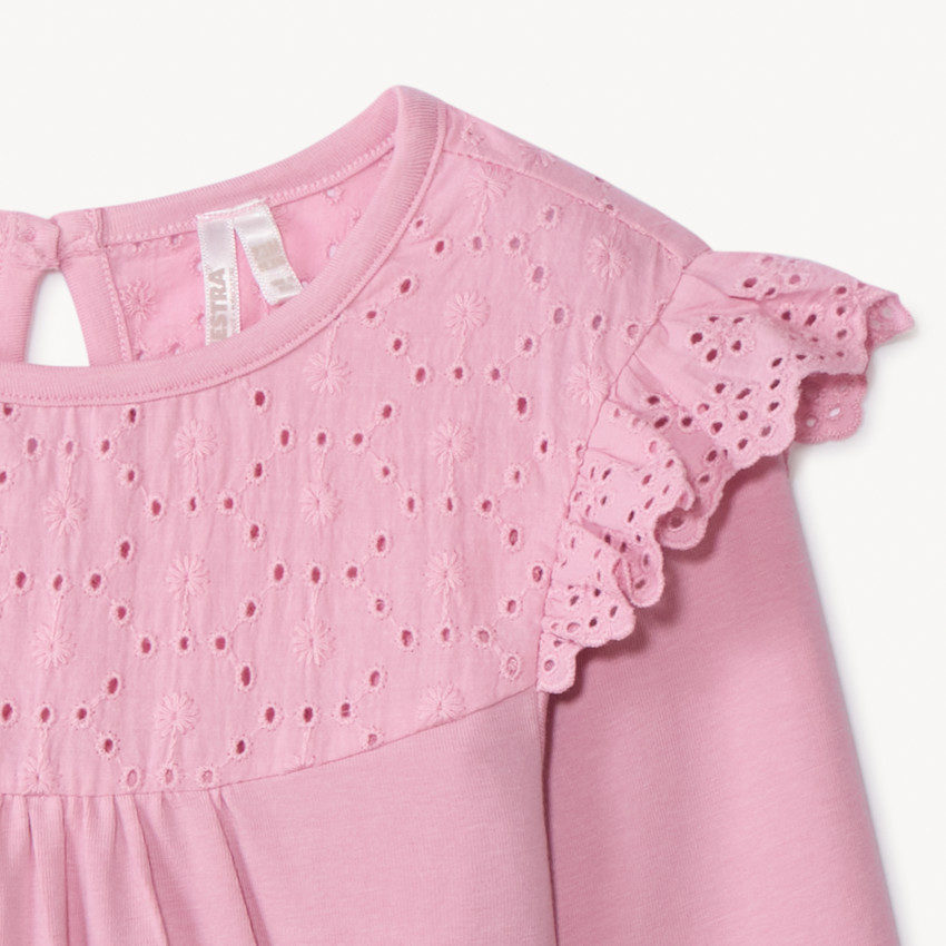 Camiseta de manga larga lisa con cuello marinero bordado para bebé niña 