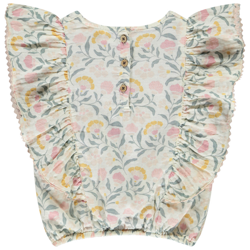 Top con volantes en gasa de algodón impresa con flores para niña 